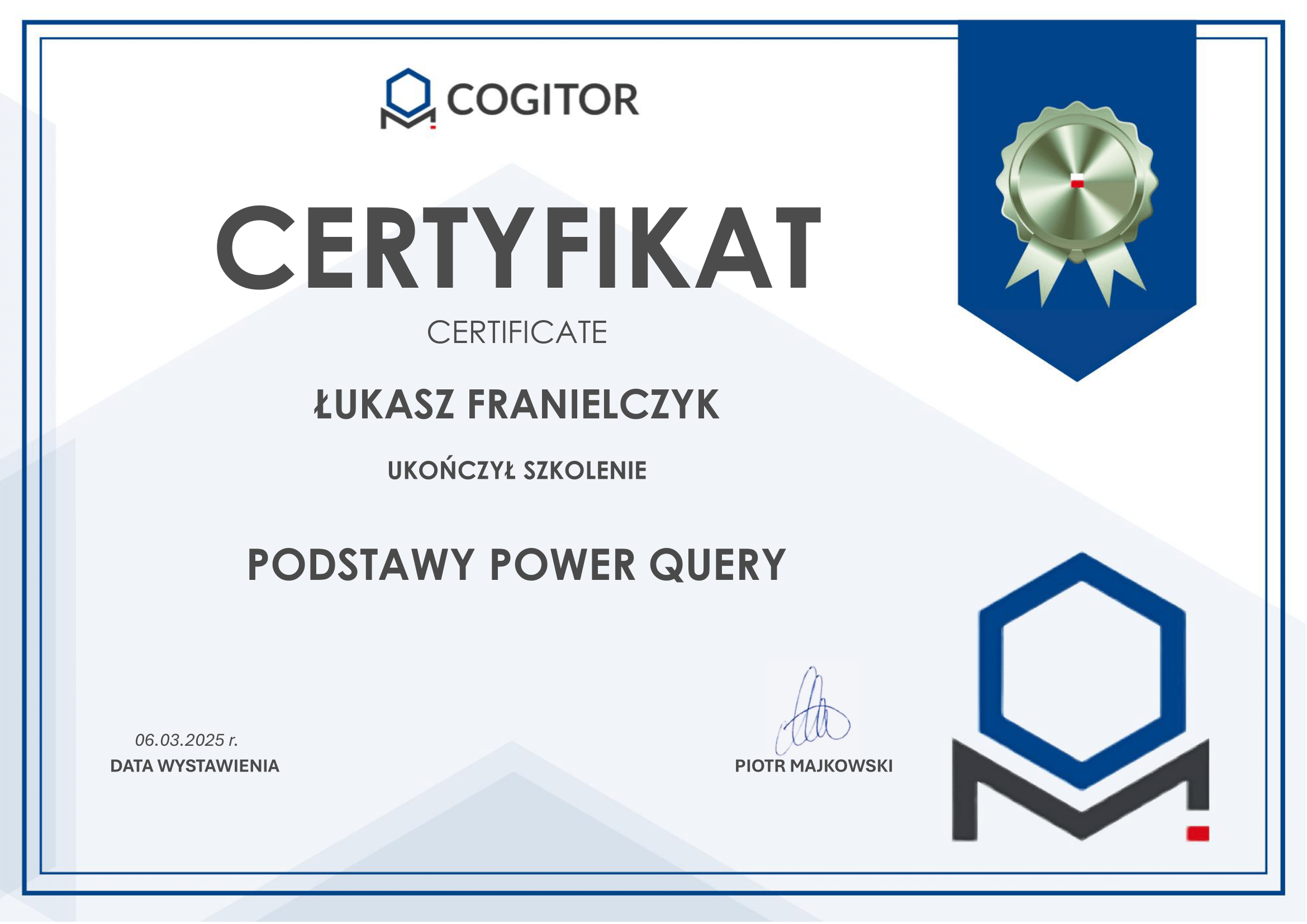 Certyfikat Power Query