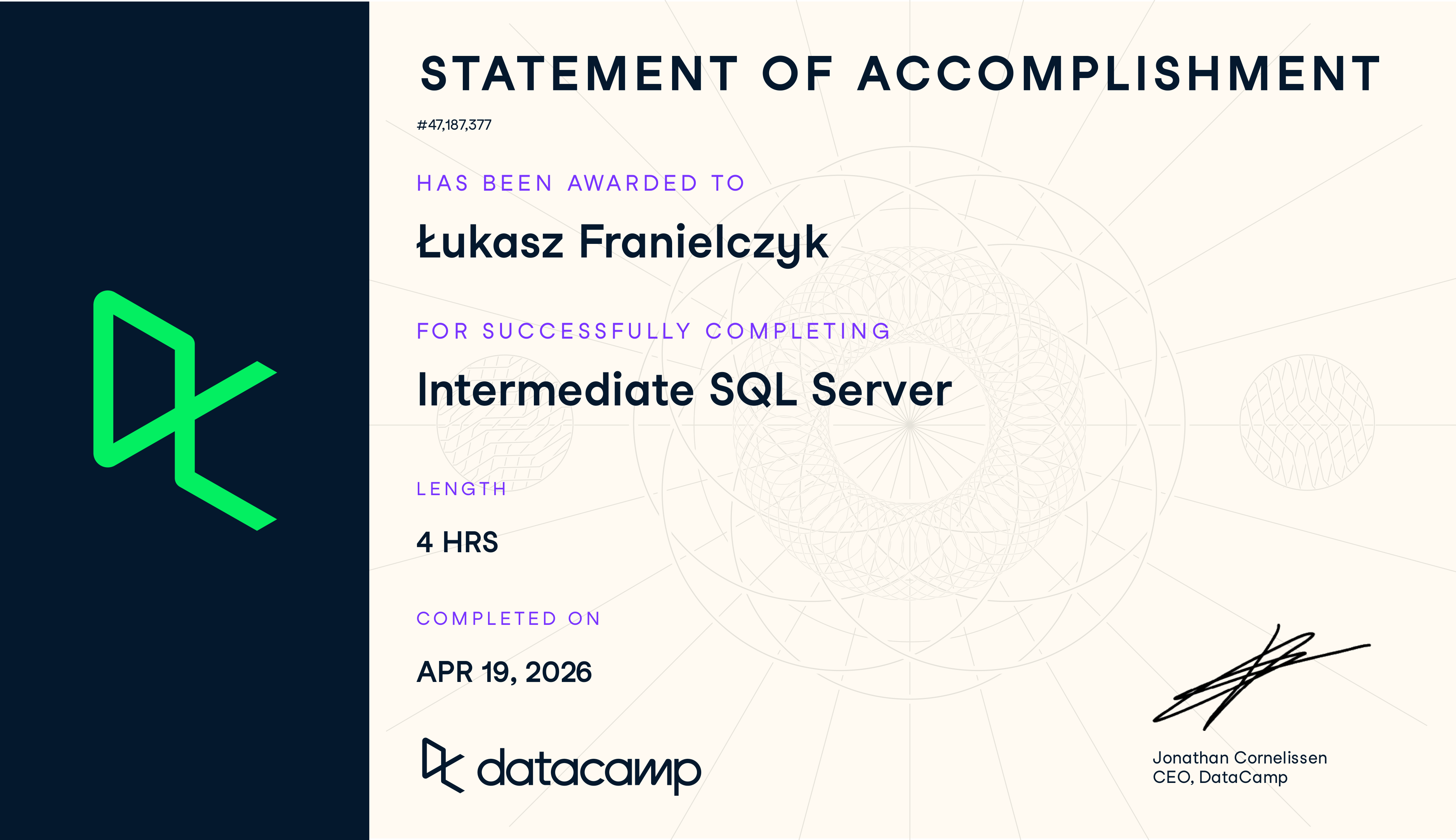 Certyfikat Intermediate SQL Server