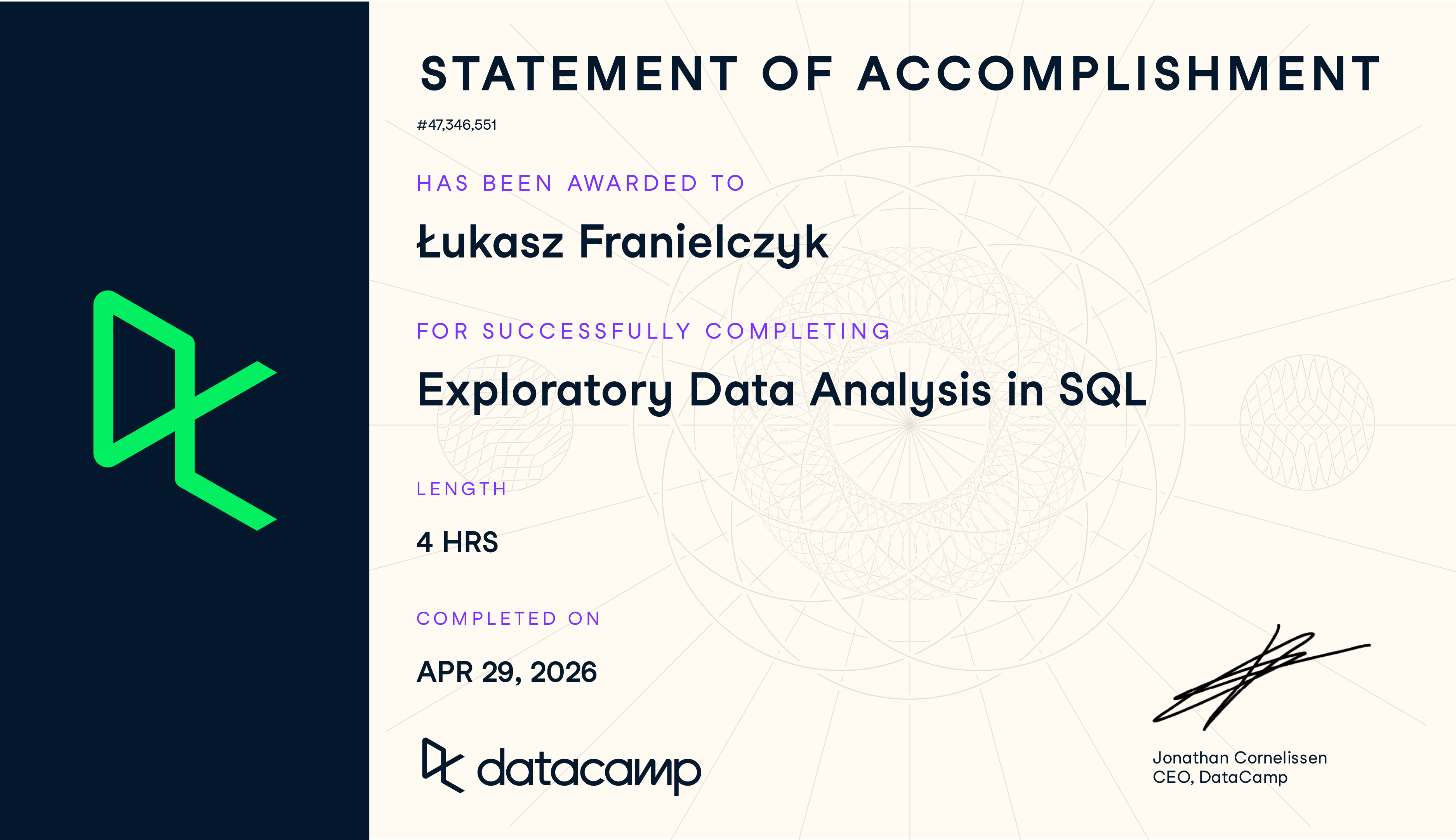 Certyfikat Exploratory Data Analysis in SQL